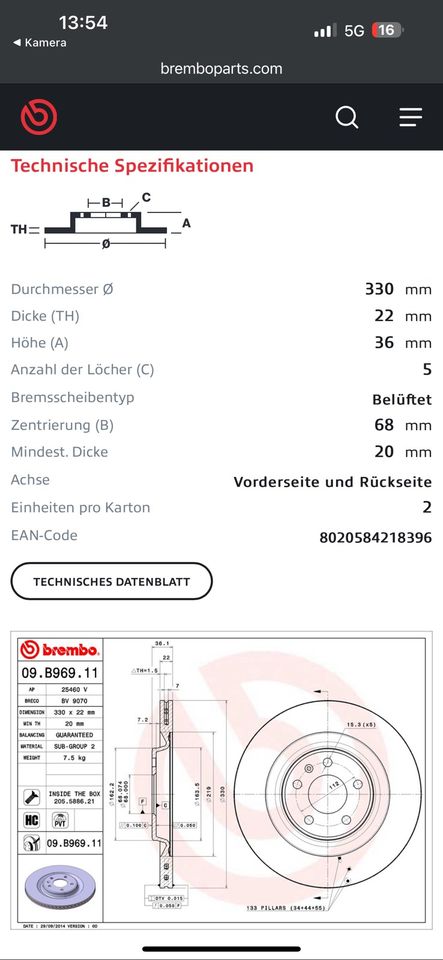 2x Lackierte Brembo Bremsscheiben Belüftet Audi A4/A6/Q5 Porsche in Chemnitz