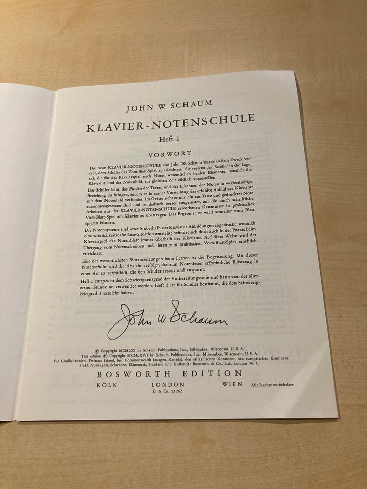 Klavier-Notenschule Heft 1 J. W. Schaum Bosworth Edition BE 3574 in Pirmasens