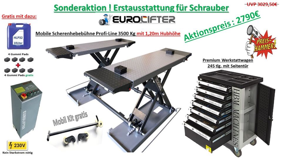 1,20m Mobile Scherenhebebühne + Werkstattwagen 245 tlg. in Bad Hersfeld