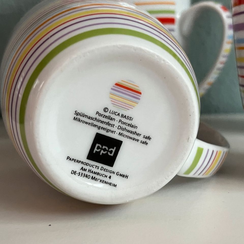 PPD Henkelbecher, Kaffeebecher, Tasse, 350 ml bunte Streifen in Fürstenfeldbruck