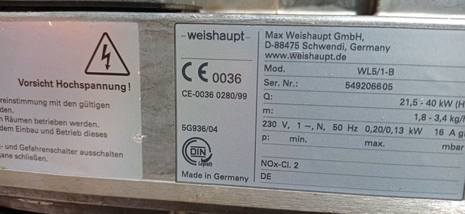Weishaupt WL5 / 1-B Ölbrenner inkl. Montageanleitung 21,5 - 40 KW in Gauting