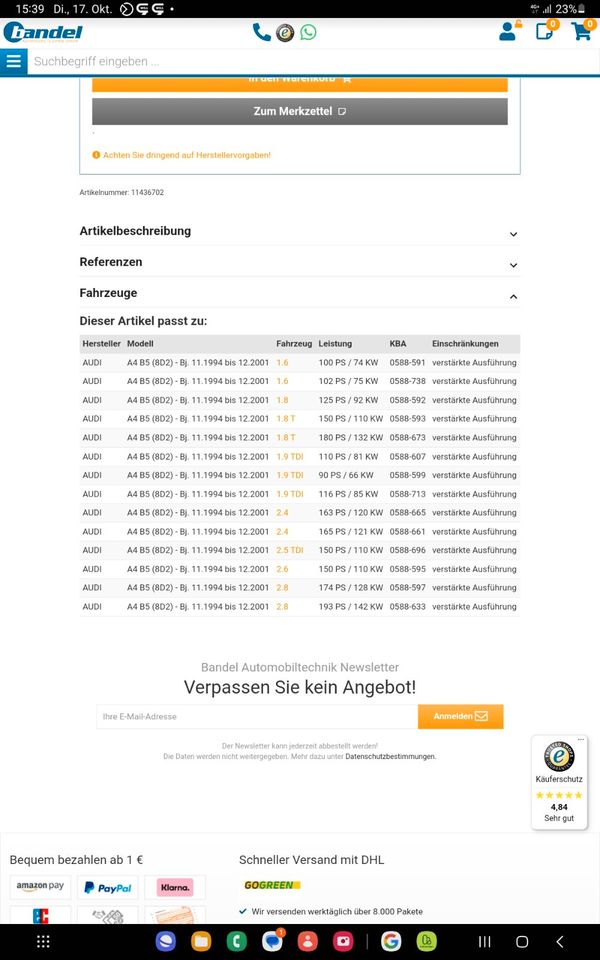 Audi a4 B5 Fahrwerksfedern Hinterachse Neu in Schierling