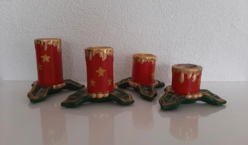 4 x Teelichthalter Motiv "Adventskerze" aus Ton in Laupheim