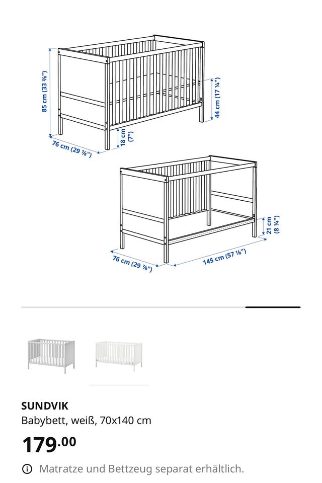 IKEA Sundvik Baby-/Kinderbett in Weiss mit Matratze in Hallbergmoos