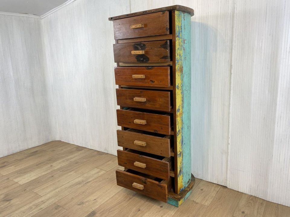 Boatwood by WMK # Besonderes Highboard aus altem Einbaum Boot mit 8 Schubladen , ein handgefertigtes Unikat aus massivem Teakholz # Schrank Kommode Schubladenkommode Wäschekommode Bootsmöbel Teak in Berlin