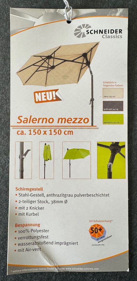 SCHNEIDER SALERNO MEZZO BALKON SONNENSCHIRM * 150 X 150 CM * GRAU in Chemnitz