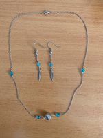 Schmuck Set Kette Ohrringe Silber blau Feder Modeschmuck Frankfurt am Main - Dornbusch Vorschau