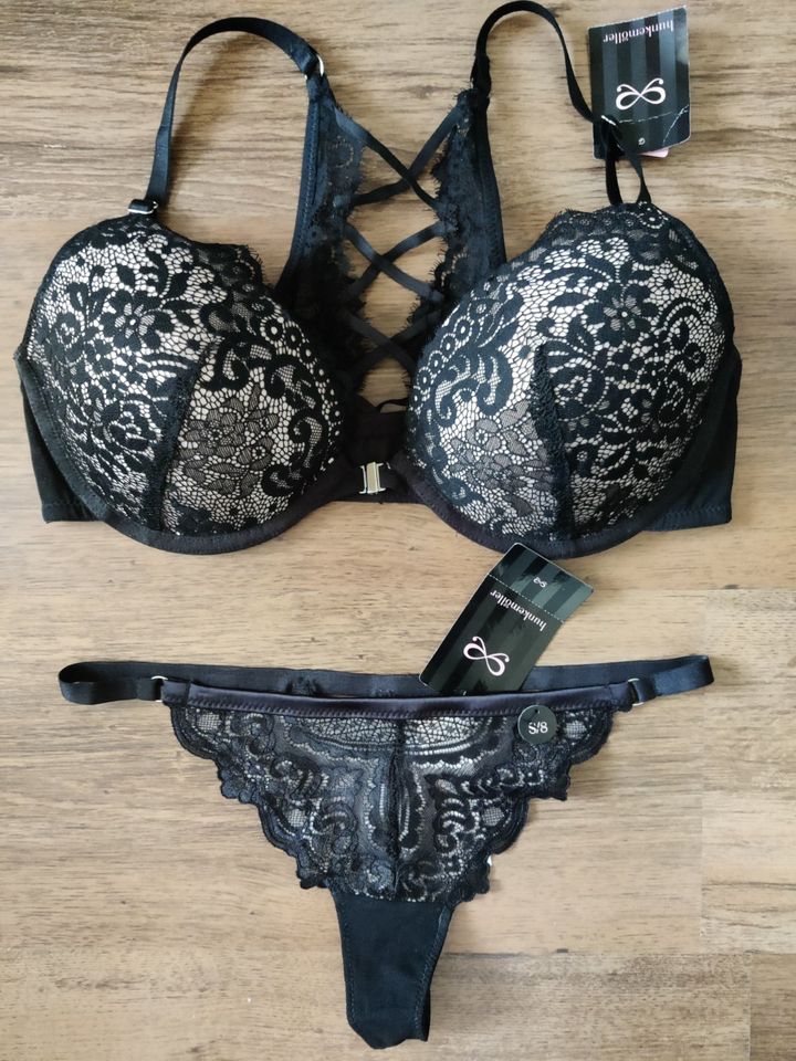 Hunkemöller Push-up Set Gr. 80C + S schwarz weiß, Dessous in Braunschweig