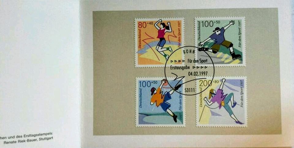 4. BRIEFMARKEN "Klappkarte" "Für den Sport" v. 1997 in Langenfeld Eifel