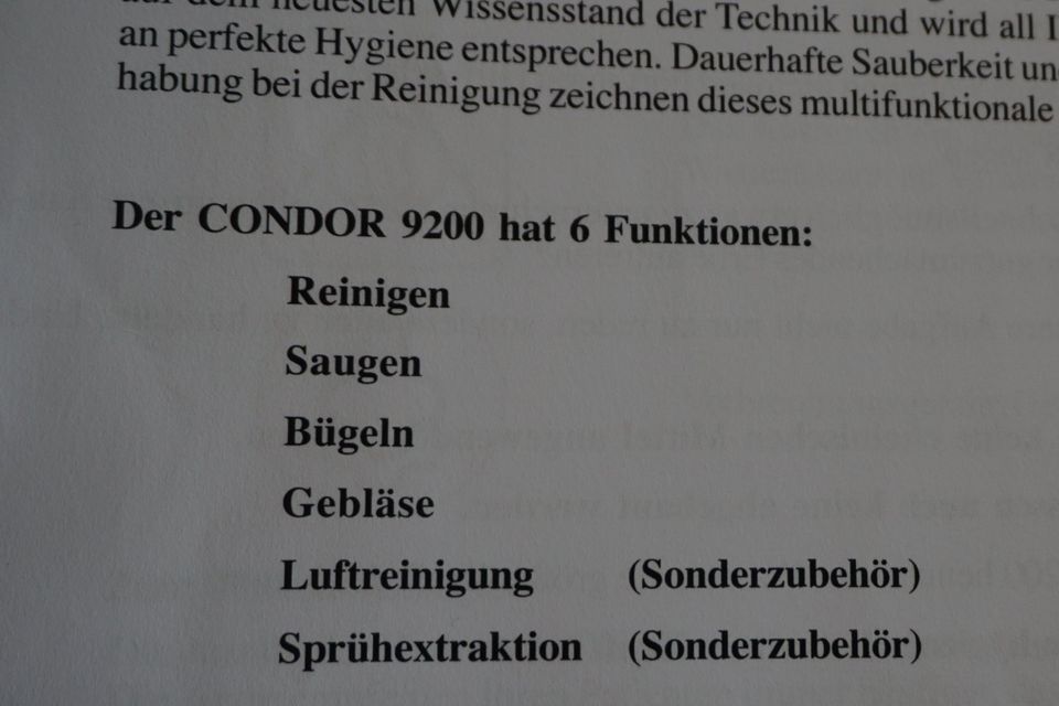 Condor 9200 Dampfreiniger - Sauger mit Dampfbügeleisen Neuwertig in Osterhofen