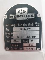 Typenschild für BW Hercules 123ccm Baden-Württemberg - Wolfschlugen Vorschau