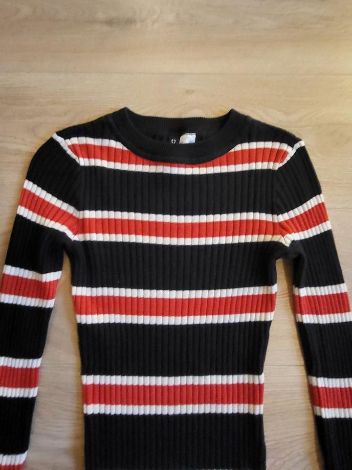 Strickkleid, Langarmkleid, Damen H&M, blau/weiß/rot, Gr. 32 in Drebach