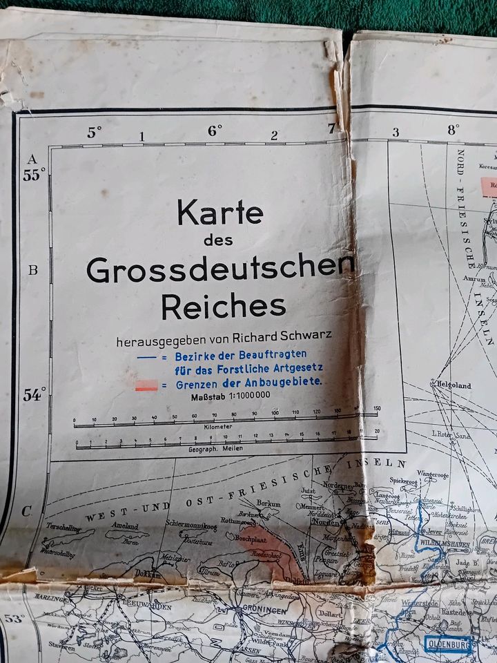 Landkarte Deutschland vor WW 2 in Jessen (Elster)