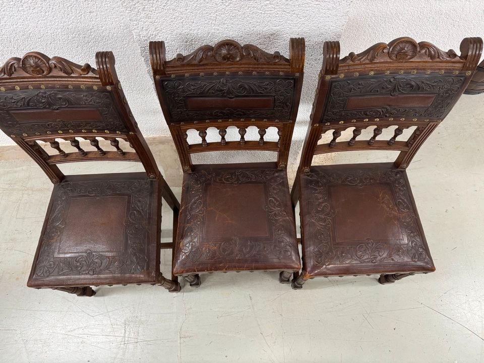 Antike Gründerzeit Esszimmer Stühle 1880,Prägeleder,Leder in Völklingen