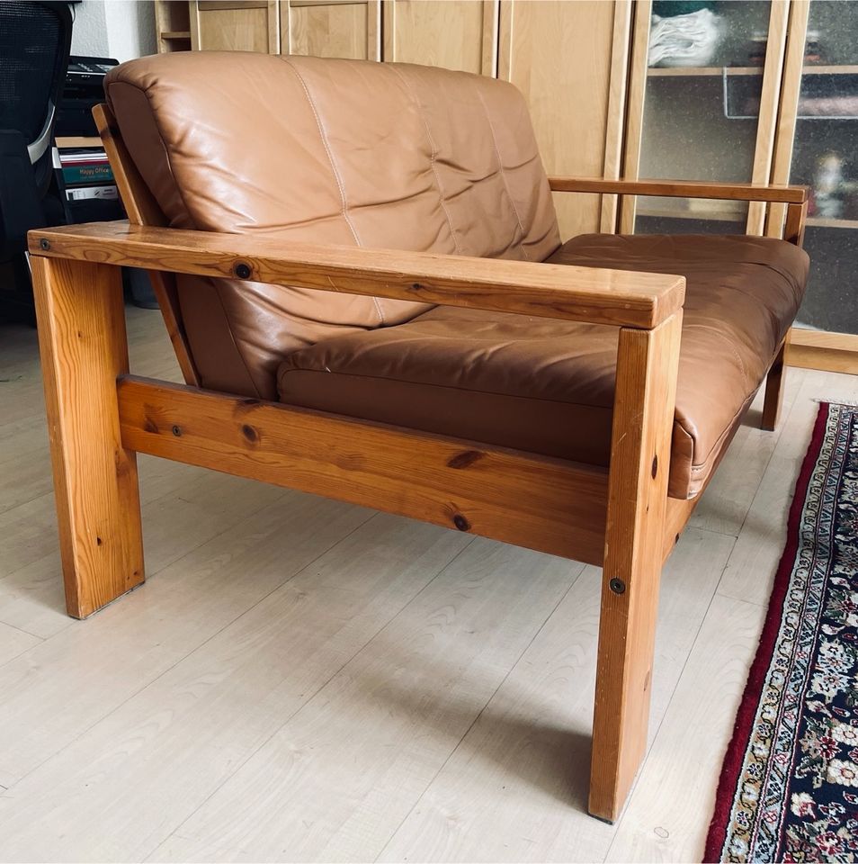 Vintage Leder Couch-Garnitur mit Sessel in Cognac - top! in Nürnberg (Mittelfr)