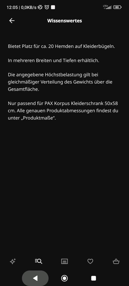 IKEA KOMPLEMENT unbenutzte Kleiderstange für PAX 50×58cm in Sauerlach