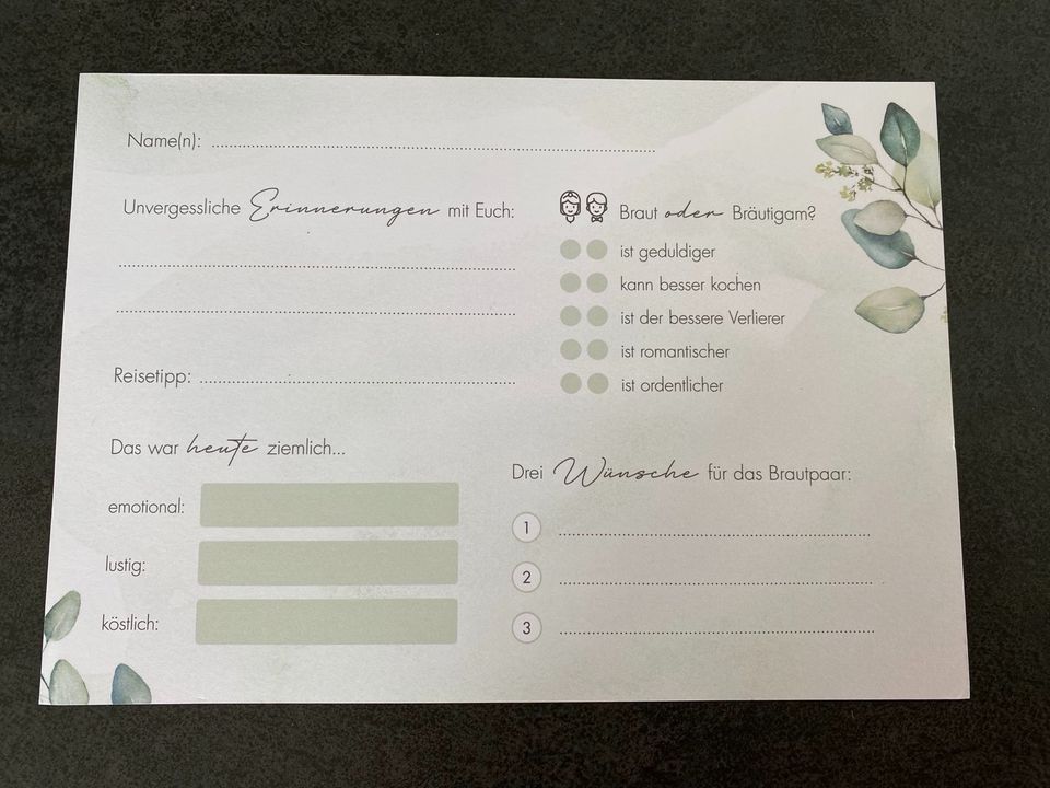 Gästekarten für beispielsweise Gästebücher bei Hochzeiten in Weyhe