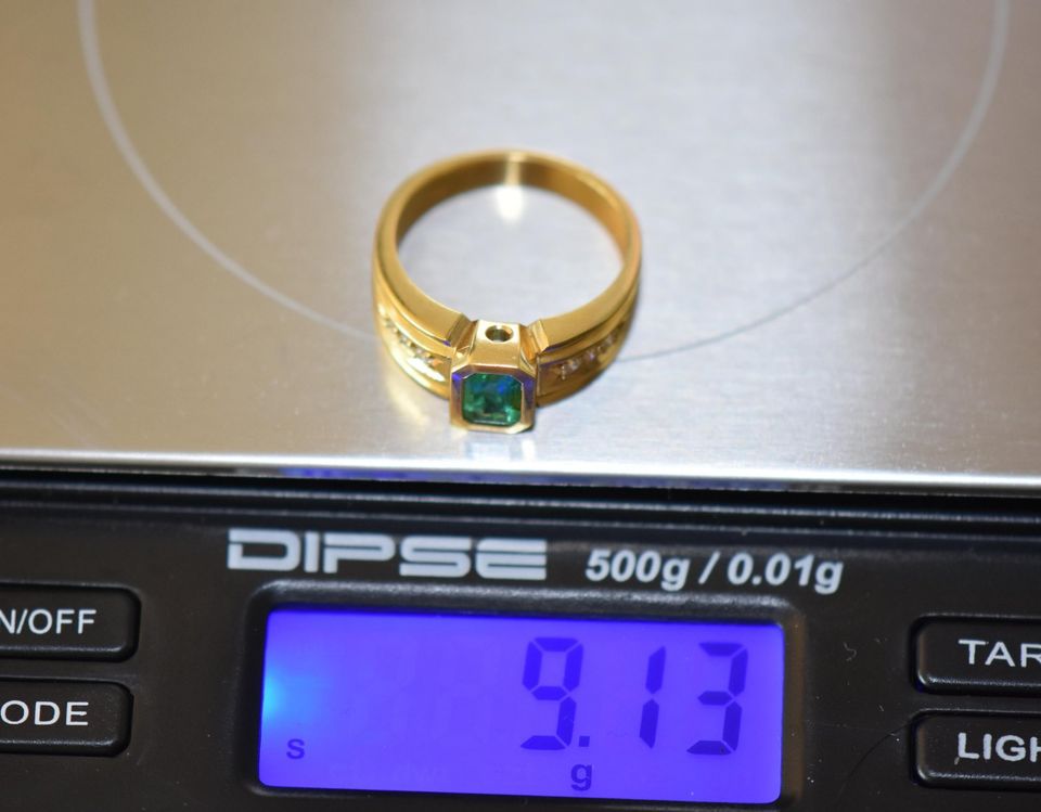 Brillant Smaragd Baguette Edelstein 750er Gold Damen Ring *G13 in Glücksburg
