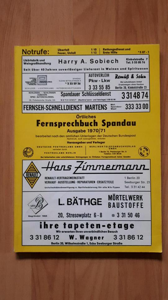 Telefonbuch 1970 Berlin Spandau Adressbuch Fernsprechbuch Post in Berlin