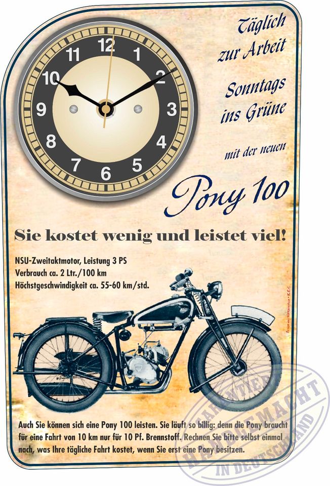 Oldtimer Wanduhr Motiv NSU Pony 100 Geschenk Motorrad in Bad Berleburg