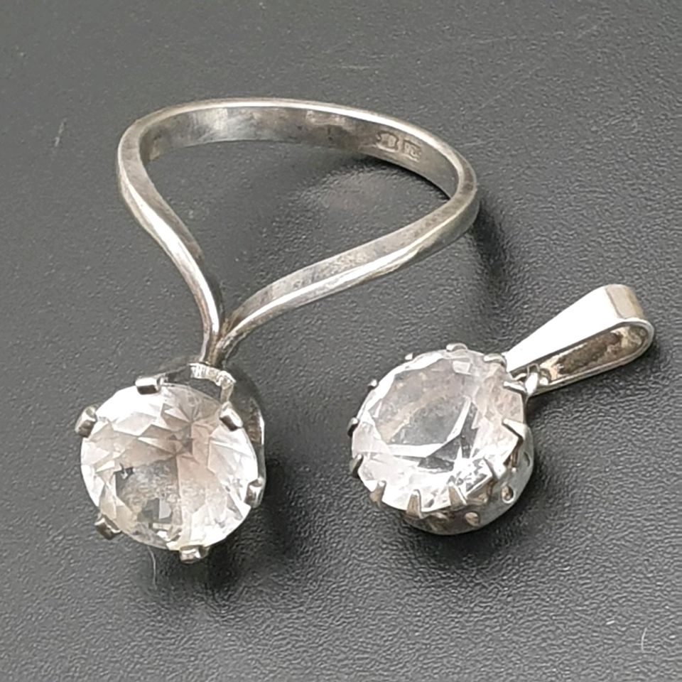 Modernist Bergkristall Ring und Anhänger ( 925 / 800 Silber ) in Recklinghausen