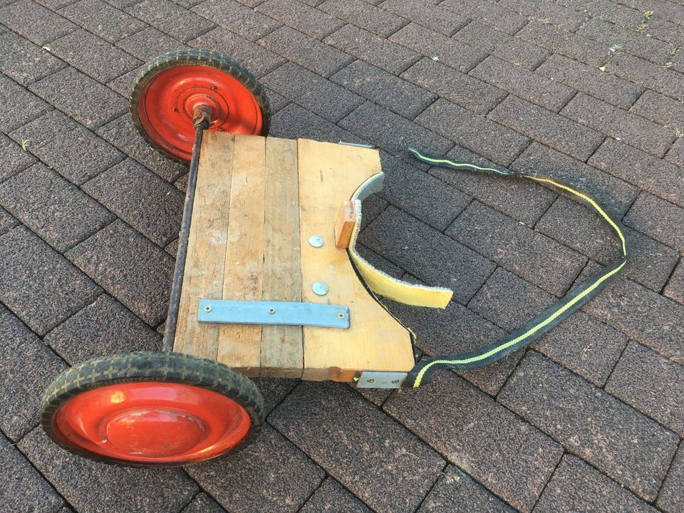 alter Holzwagen  Vintage Rollbrett  Vehikel Transportbrett  Deko in Geisenheim