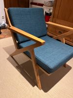 Vintage Sessel blau mit massivem Eichenholzgestell Nordrhein-Westfalen - Ratingen Vorschau