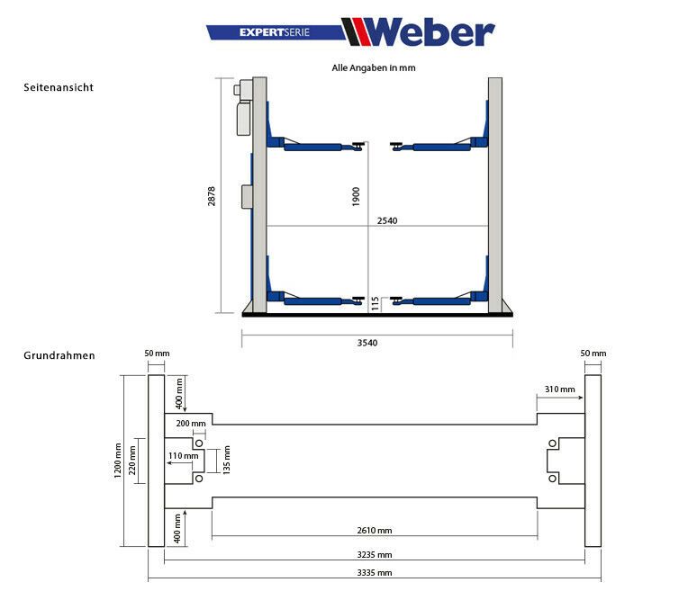 2 SÄULEN HEBEBÜHNE WEBER EXPERT SERIE 4.0G MIT GRUNDRAHMEN NEU in Wenden