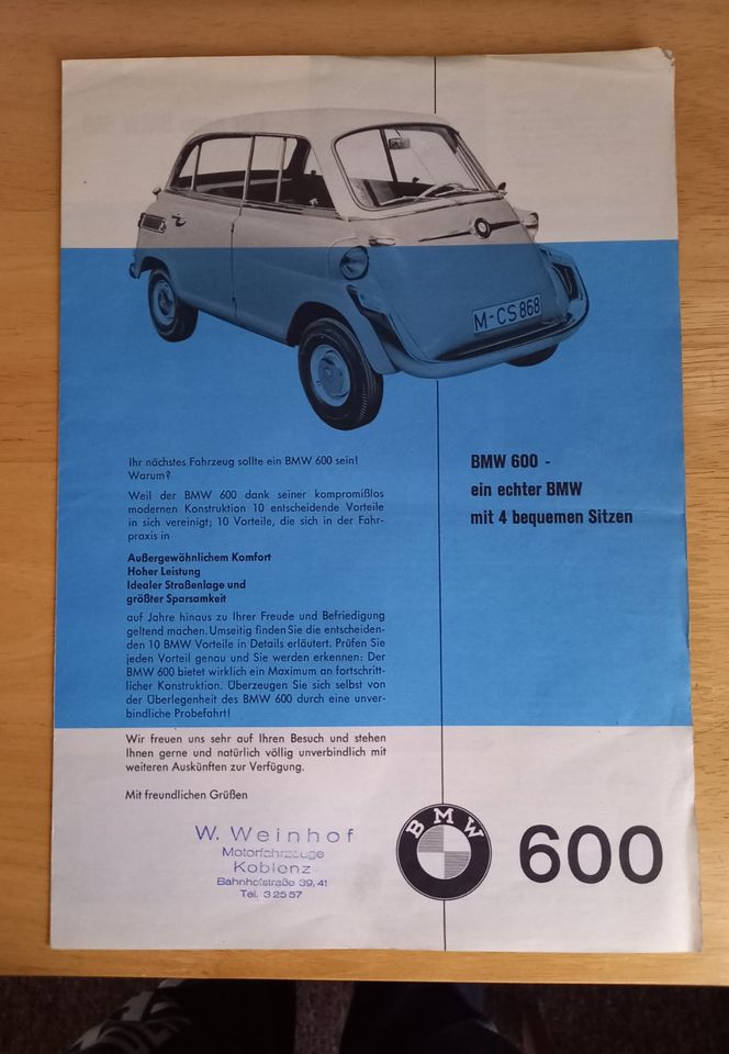 BMW 600 Werbung Werbeprospekt 50iger Jahren in Zeitz