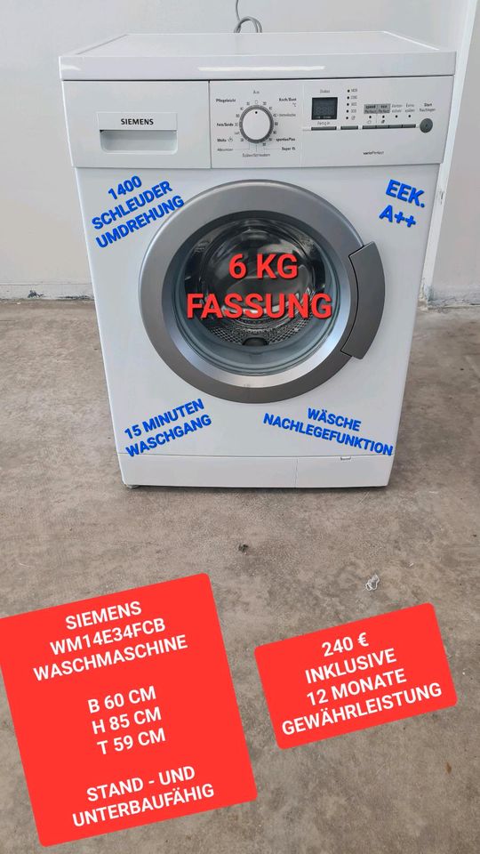 SIEMENS WM14E34FCB WASCHMASCHINE •6KG•AQUASTOP•1JAHR GEWÄHRLEISTU in Hamburg