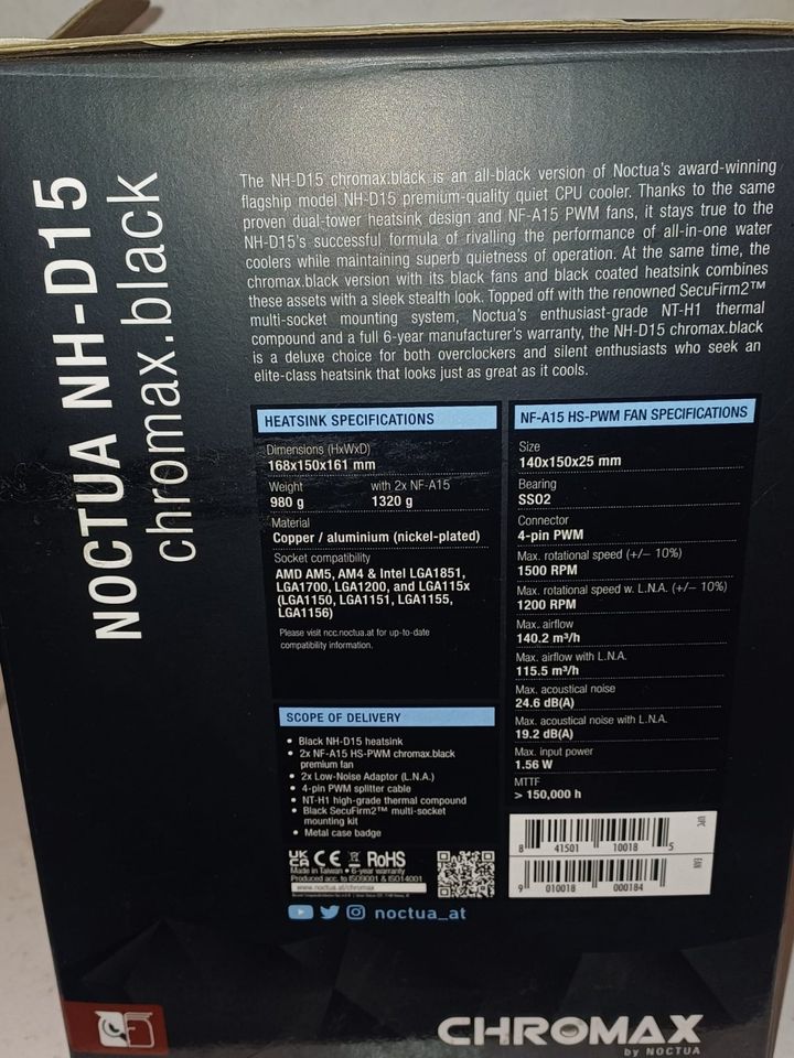 Noctua - 2 x NH 2 D15 Chromax Black Lüfter - NEU - Versand mögl. in Langenhagen