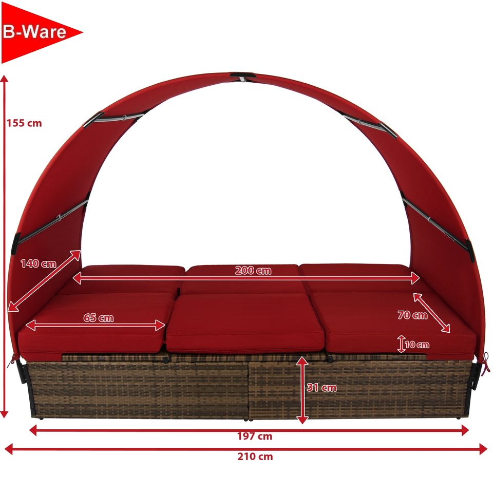 B-WARE * Sonnenliege Polyrattan 200x140 cm Doppelbett Sonnendach in Töging am Inn