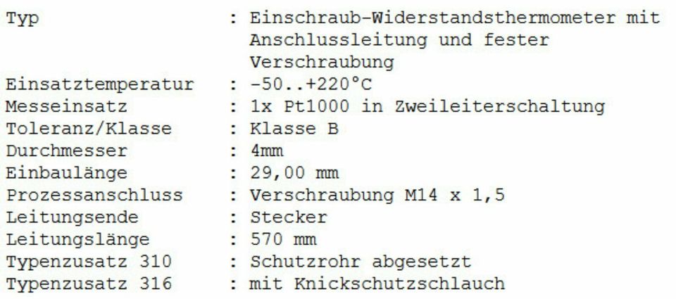 Temperatur Messfühler, Einschraub Thermometer, Pt1000, Jumo in Bibertal