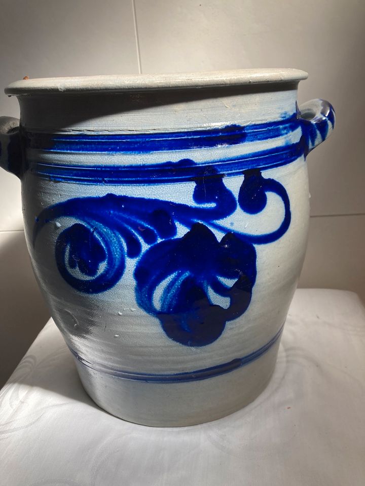 Schmalztopf aus Steingut grau / blau  8 Liter  ca. 28 cm hoch in Bönnigheim