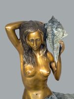 Bronzefigur Meerjungfrau sitzend mit Muschel Teichfigur aus Bronz Bayern - Abensberg Vorschau