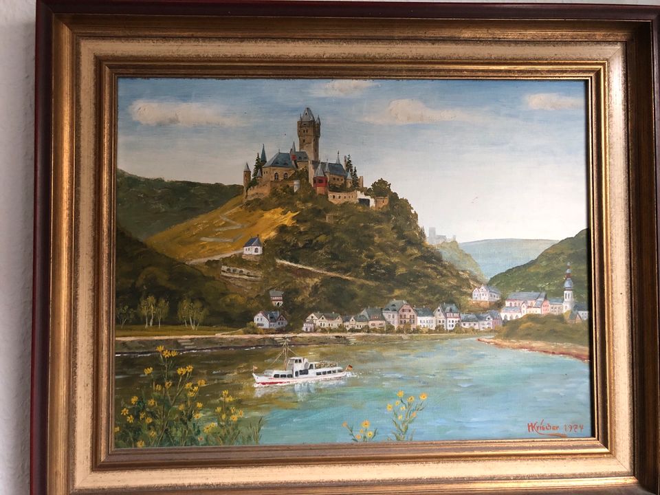 Ölbild  Reichsburg mit Promenade Cochem,Maler H.Krischer,Cochem-M in Cochem an der Mosel