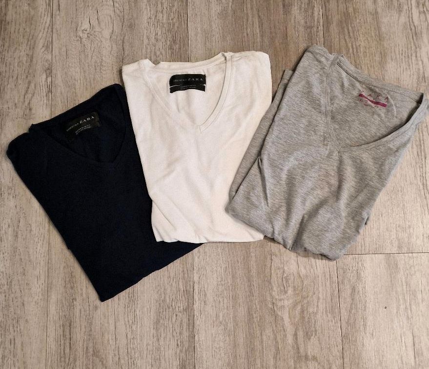 3 x ZARA Herren T-Shirt, Super Slim Fit, Größe L, blau/weiß/grau in Vörstetten