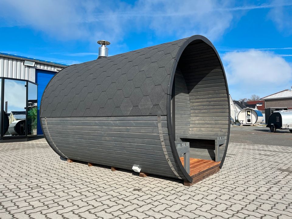 Fasssauna 3x2.37m BimSchV2 Gartensauna Fass Sauna Aussen Harvia in Stuhr