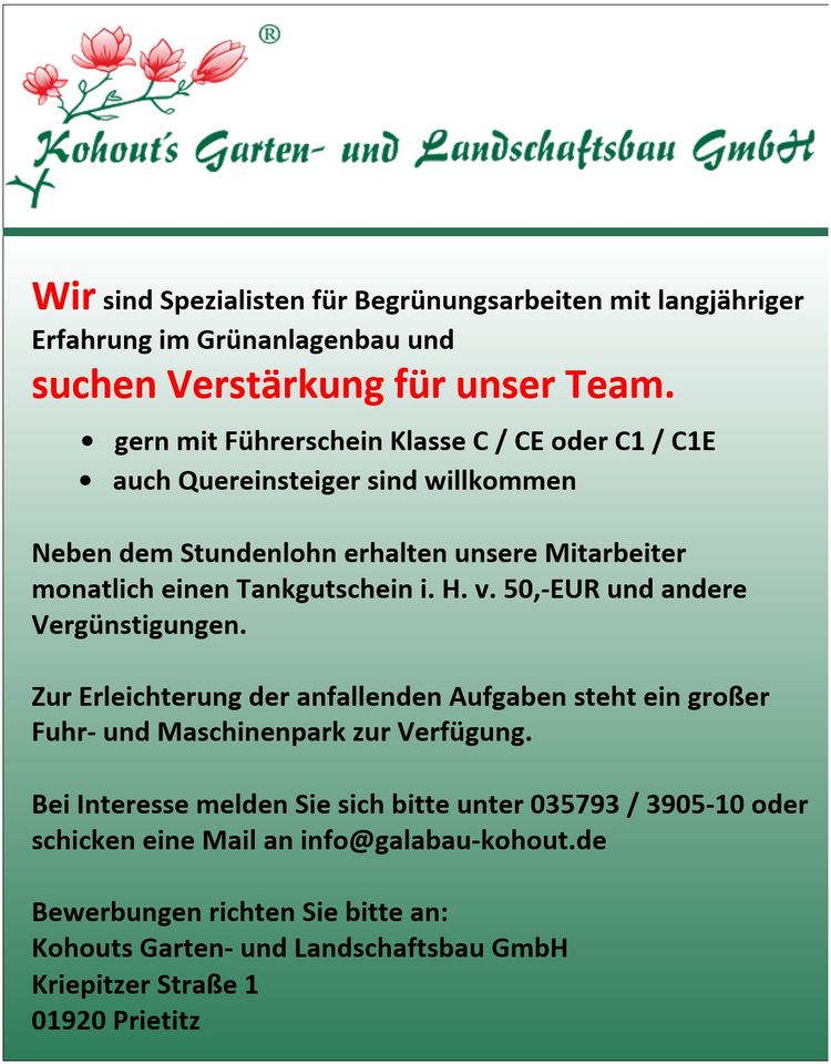 Mitarbeiter (m/w/d) im Garten- und Landschaftsbau in Elstra