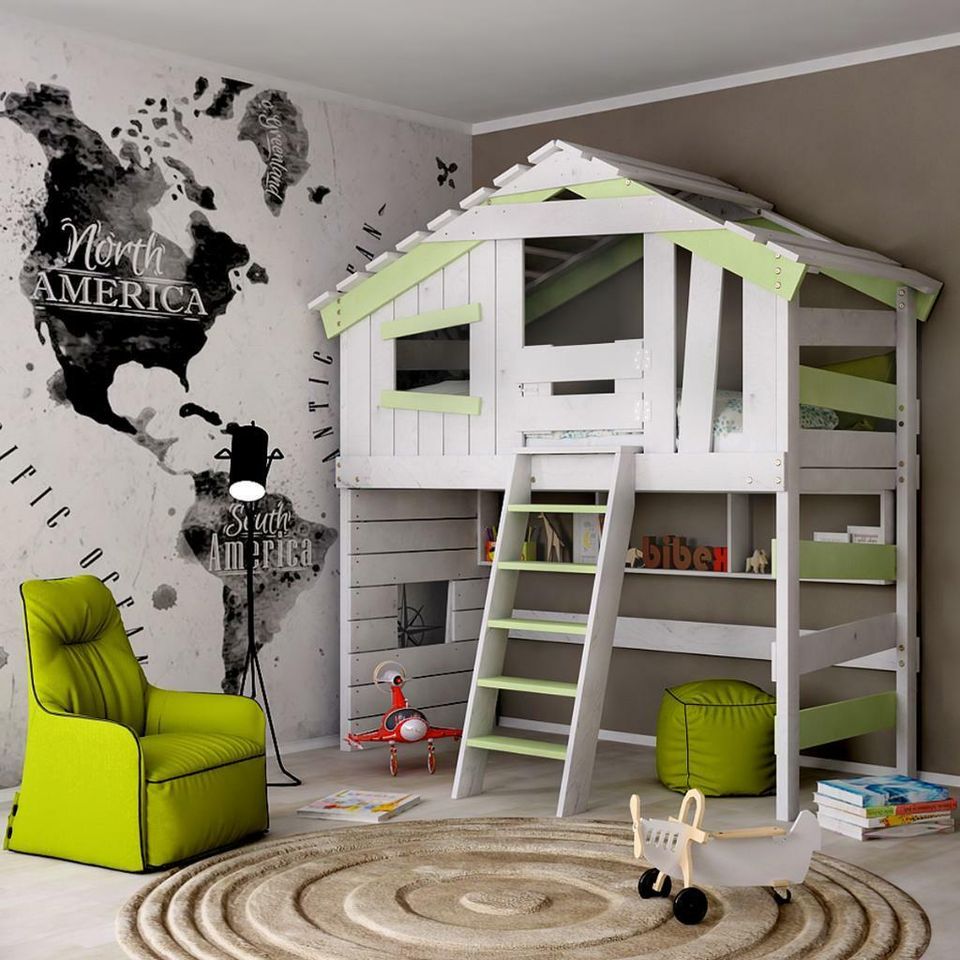BIBEX® Jugend- Kinderbett, Hochbett, Doppelbett massiv creme+grün in Hamburg