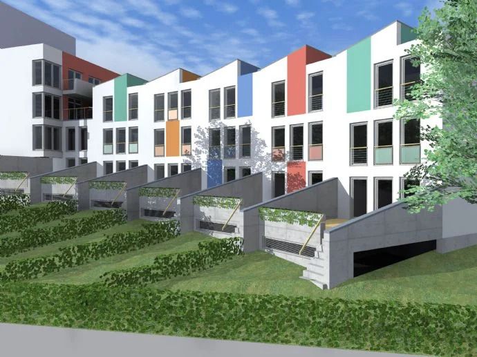 Hier entstehen 6 Reihenhäuser. Eines der Häuser wird in 2 Eigentumswohnungen aufgeteilt. Die Häuser werden in moderner Verbundbauweise als tragende Holz-Ständerkonstruktion in  zertifizierter... in Duisburg