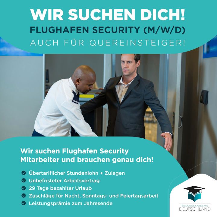 Flughafen-Sicherheitsmitarbeiter (m/w/d)|TOP GEHALT**|job|security|quereinsteiger|sicherheitsmitarbeiter|vollzeit in Chemnitz