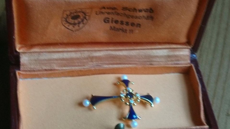 Antiker Kreuz Anhänger Gold Diamant Brillant Saphir Perle in Dresden