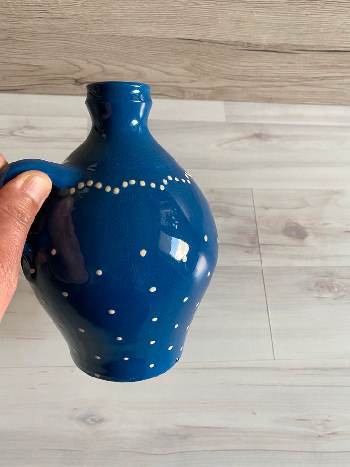 DDR Bürgel Keramik Porzellan Blumenvase Vase blau weiß gepunktet in Camburg