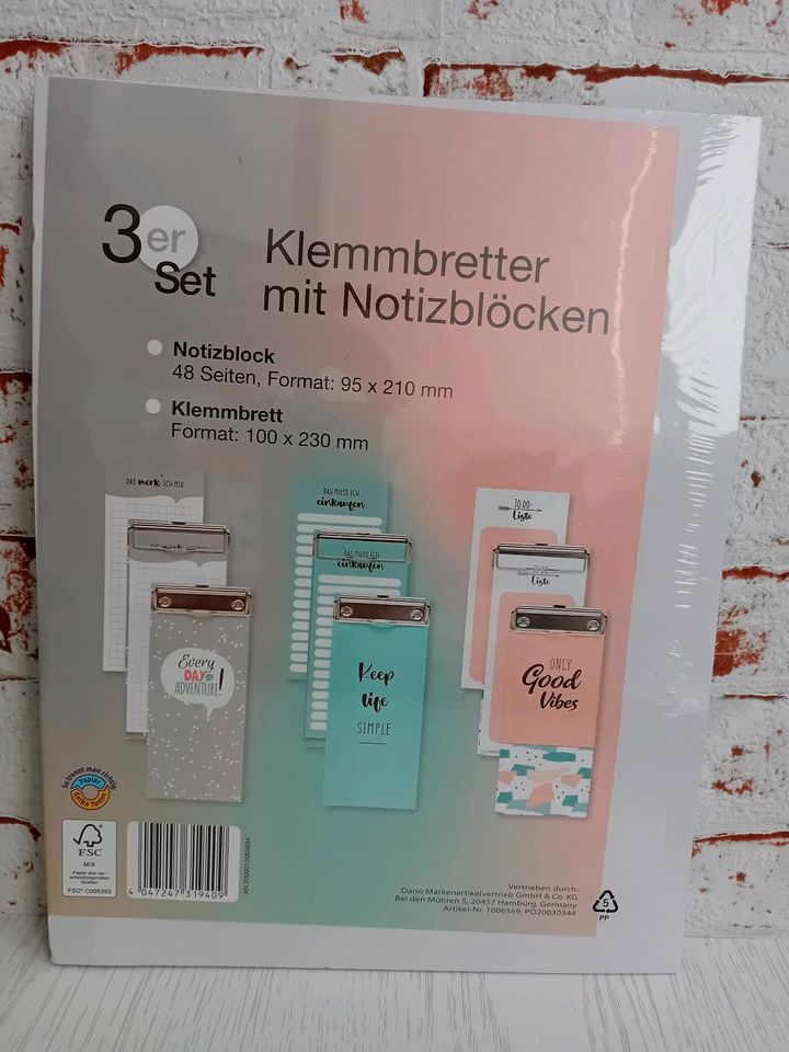3er Set Notizblöcke auf Klemmbrett,neu in Osnabrück