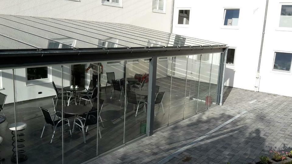 Schiebeelemente Terrassendach Holz Terassenüberdach Glas in Grevenbroich