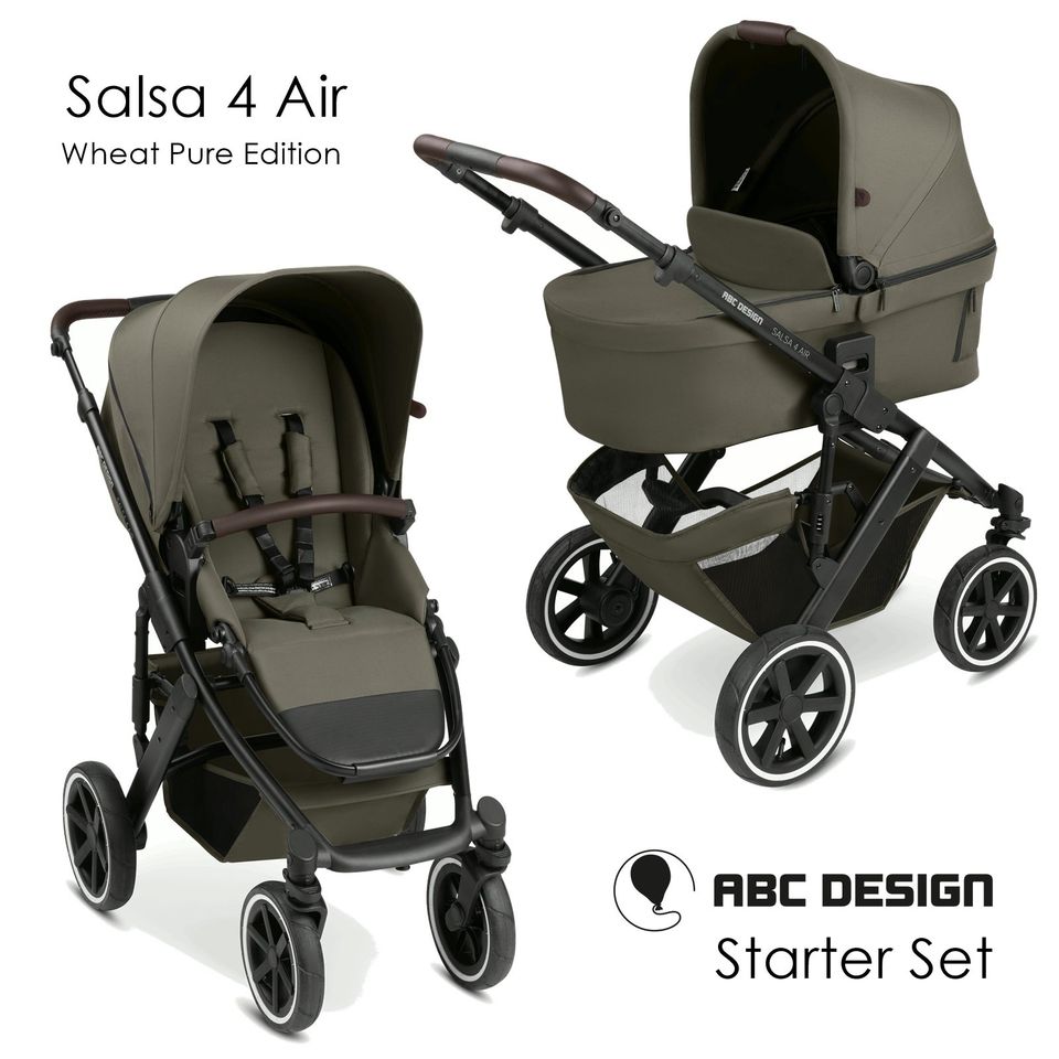 ABC-Design Salsa 4 Air - 3in1 Kinderwagen-Starter-Set - Wheat Pure Edition - inkl. Babywanne + Sportsitz + Babyschale Tulip + XXL-Zubehörpaket - NEU in Fulda