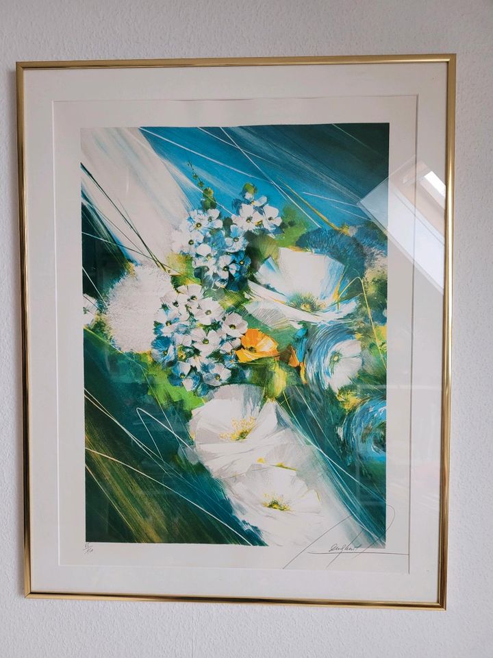 Lithographie mit goldfarbenen Rahmen ❤️ Blumen Bild, Gemälde in Mönchengladbach