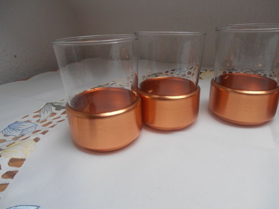 6 DDR Teegläser mit Kupferfarbenen Einsatz Aluminium Jena Glas in Greifswald
