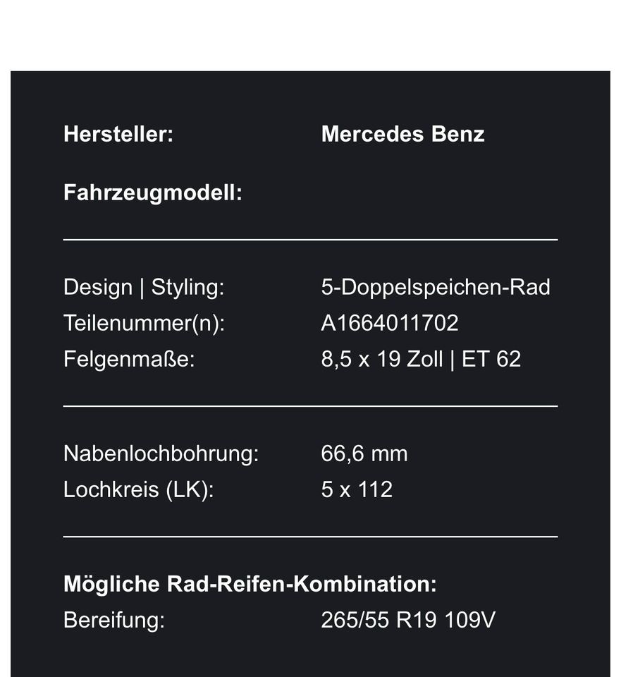 Mercedes GLS,ML,GLE,GL, W166,X166 19Zoll Alufelgen in Schweinfurt